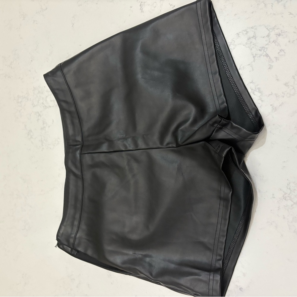 Black Leather Women Shorts